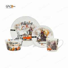 Gaodeng 2024 4-Piece Creative Pumpkin Design Halloween Ceramic Dinnerware Set Custom Brands Tableware Set