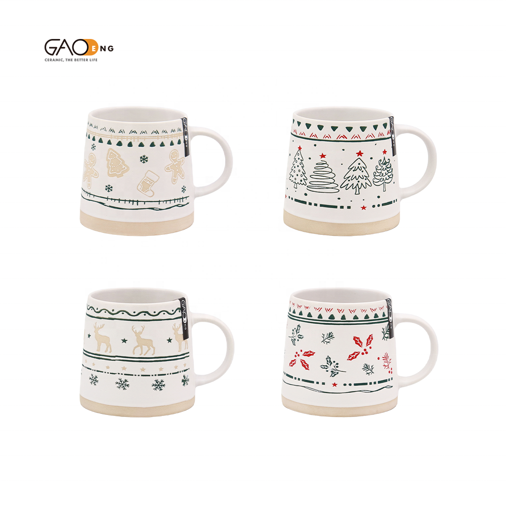 Ceramic Christmas Series Mugs Print Gingerbread Man Cute Christmas Tree Ceramic Coffee Mug Set for Christmas Gift