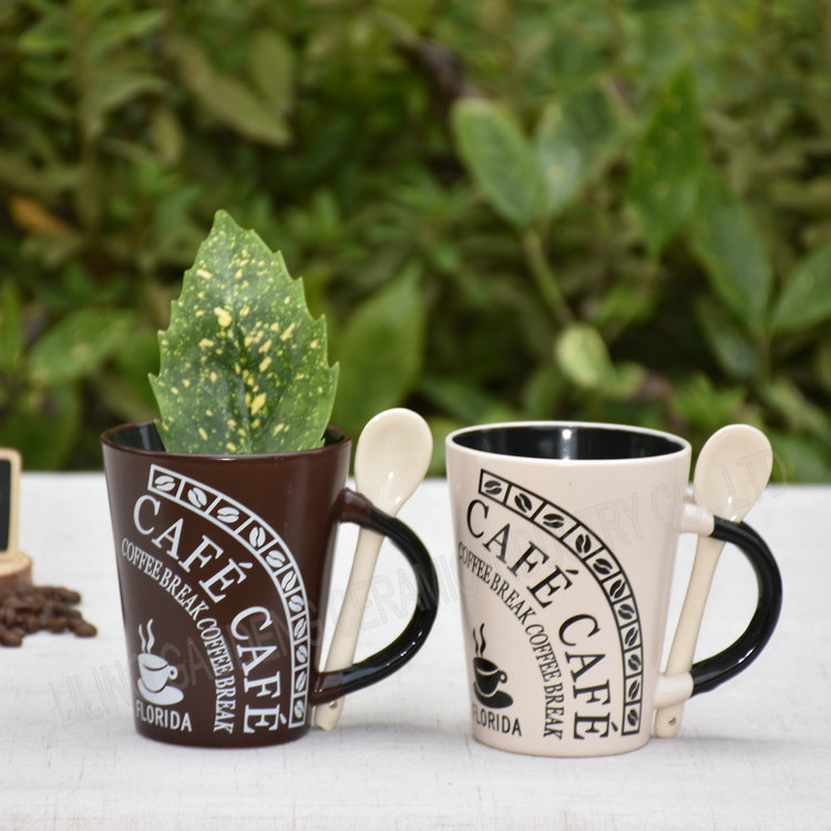 Personalized Inner Black Color Coffee Cup Spoon Insert Mugs Coffee Cups Reusable Custom Coffee Ground Cups