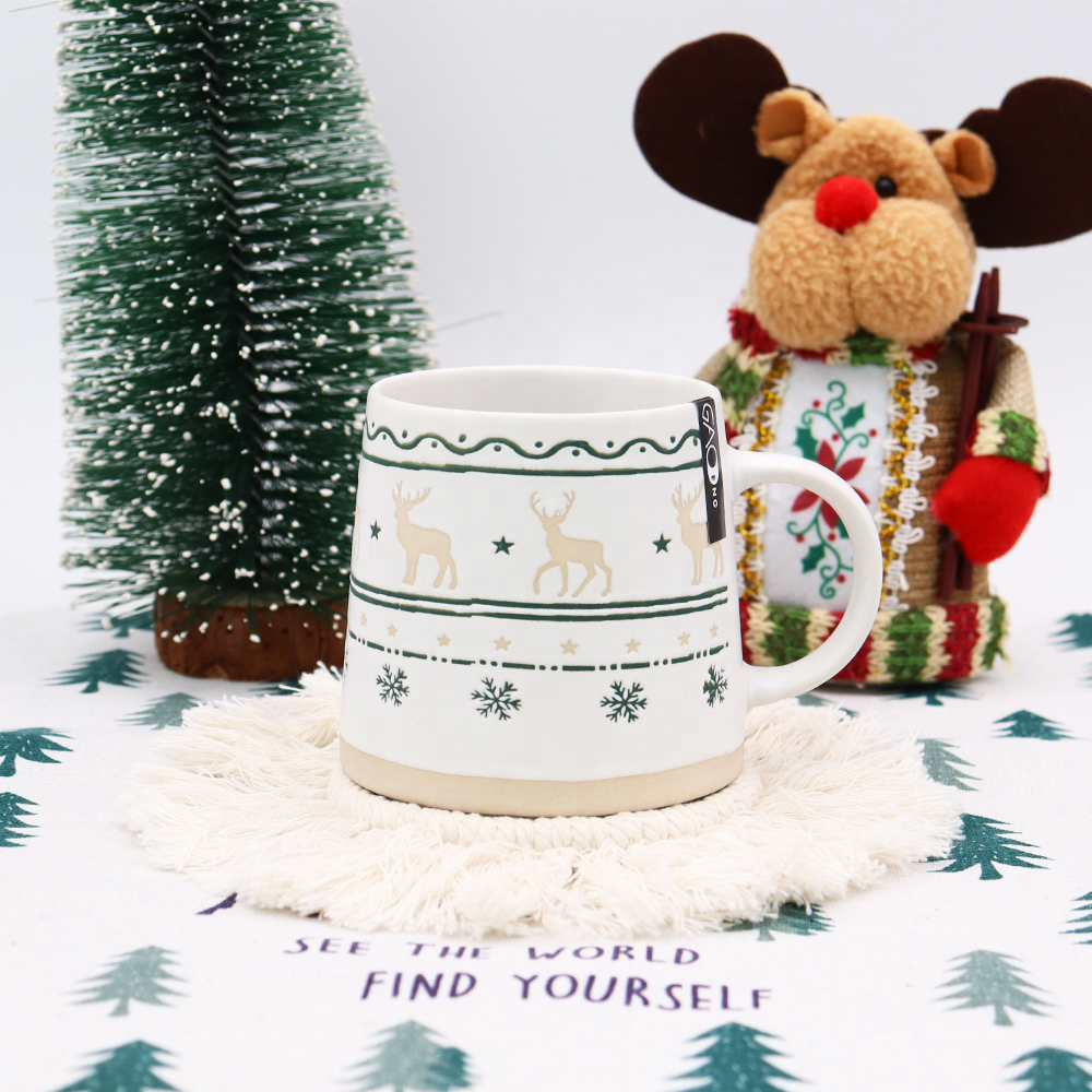 Ceramic Christmas Series Mugs Print Gingerbread Man Cute Christmas Tree Ceramic Coffee Mug Set for Christmas Gift