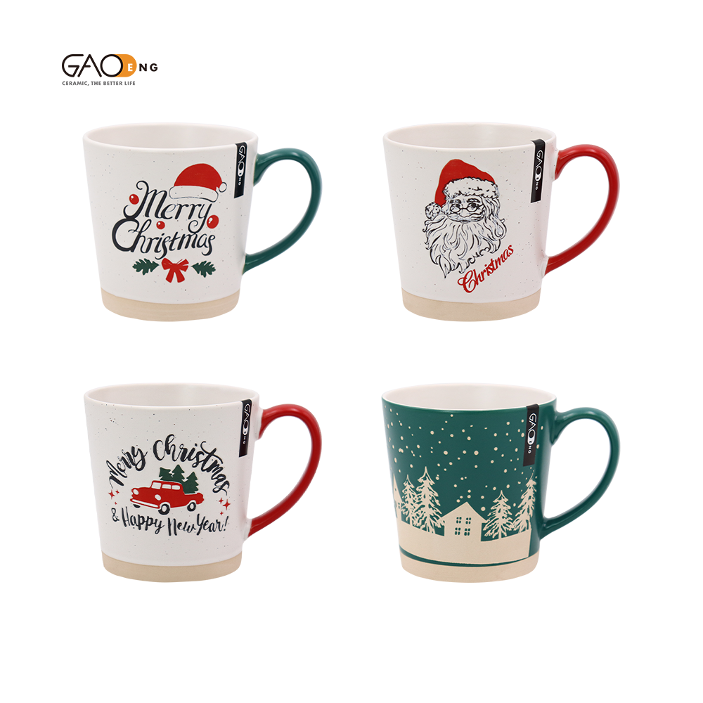 Christmas Design Big Capacity Gift Mug Set, Customized Christmas Ceramic Coffee Mugs Sets With Gift Box