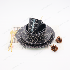 Black Golden Beautiful Design Ceramic Color Glazed Dinnerware Set Customized Flower Pattern for Hotel Restaurant
