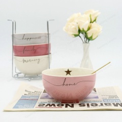 5.5 Inch  pink Color Glazed Ceramic Round Bowl Cheap Porcelain Noodle Bowl Custom Design for Daily Use