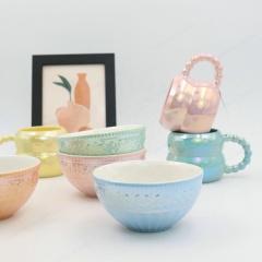 New Product Ideas 2024 Wholesale Pearl Shell Embossed Bowl Creative Ceramic Dinnerware
