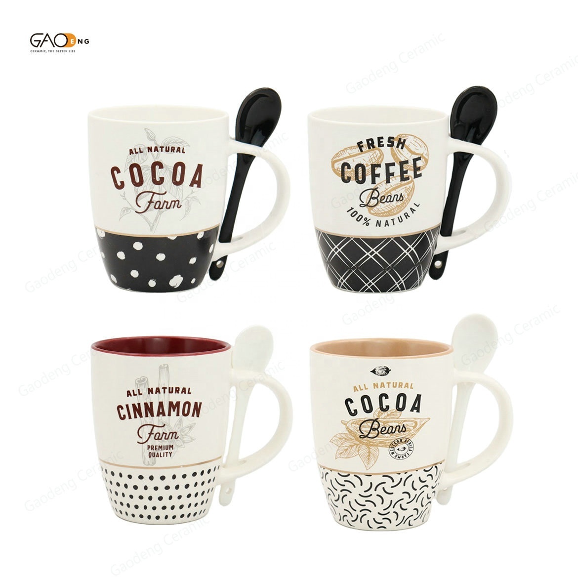 Wholesale the Best Price 11oz Mug New Design Hot Chocolate Tea Milk Ceramic Coffee Mugs With Spoon