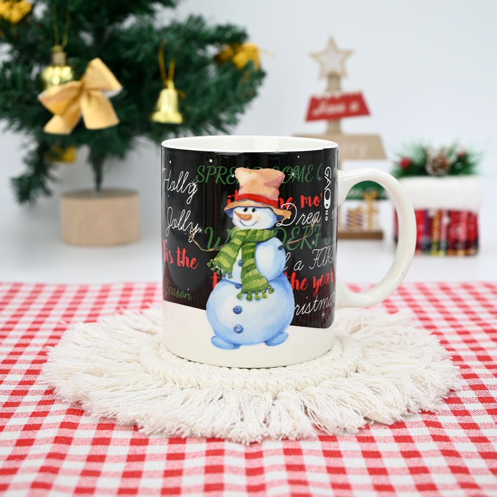 Custom Cheap Christmas Milk Cup 11oz for Gift with Snowman Car and Father Christmas