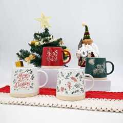 New Arrivals of Christmas Mug Custom Red White Green Christmas Cups with Wax Resist Printing