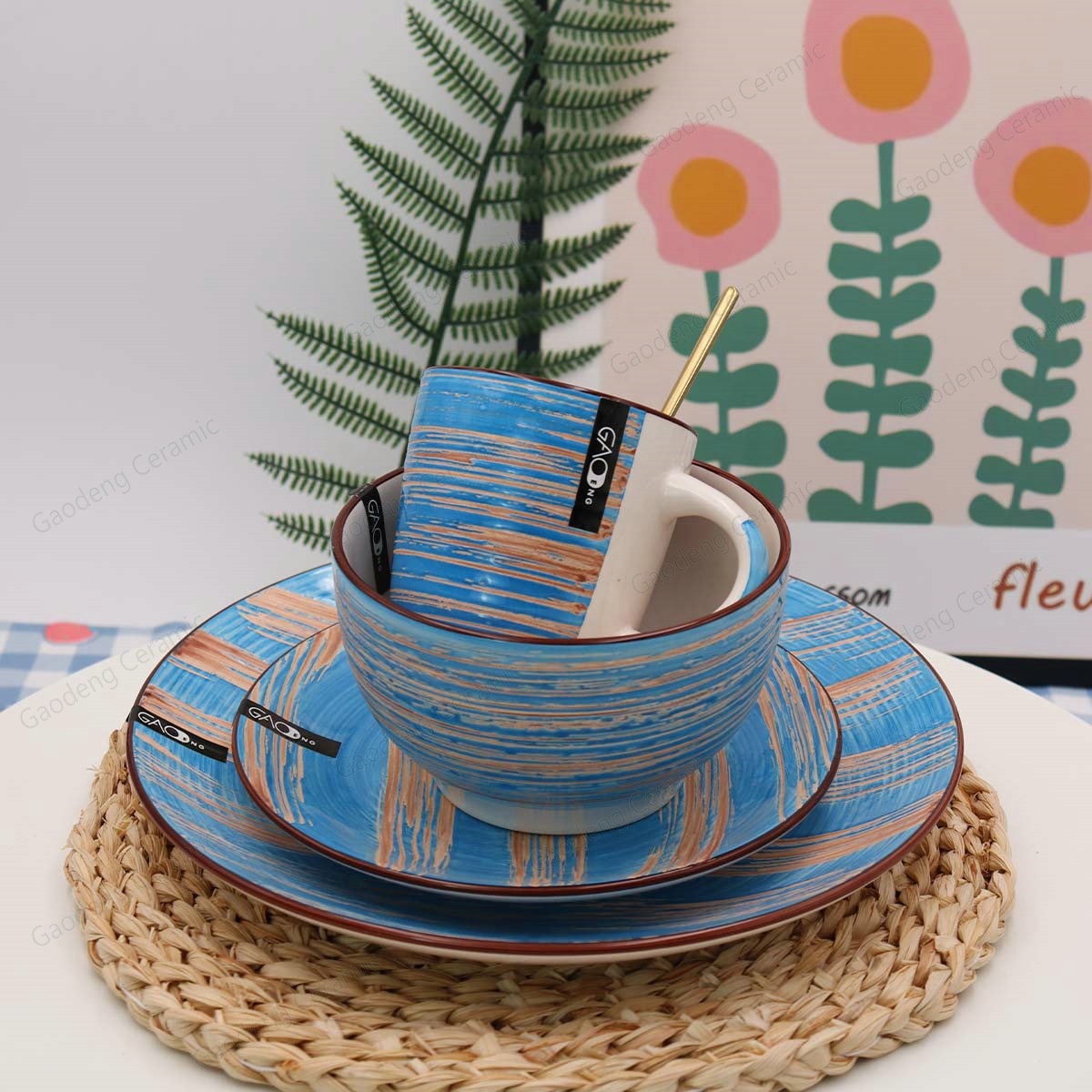 Factory Hot Sale Custom Hand-painted Ceramic Tableware Set Blue Porcelain Dinnerware Set 16pcs