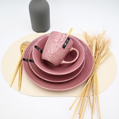 High Quality Custom Dinnerware Set Embossed pink Reactive Tableware Set