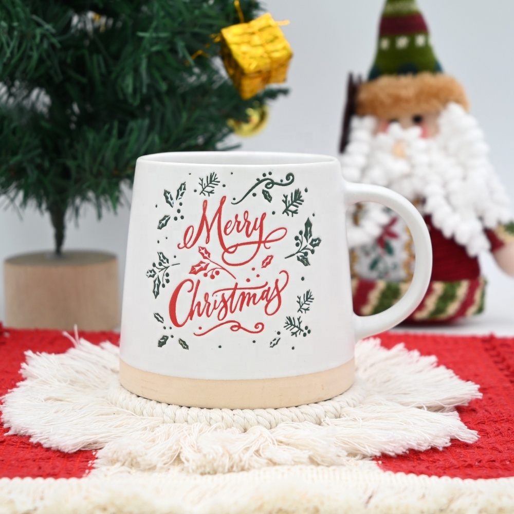 New Arrivals of Christmas Mug Custom Red White Green Christmas Cups with Wax Resist Printing