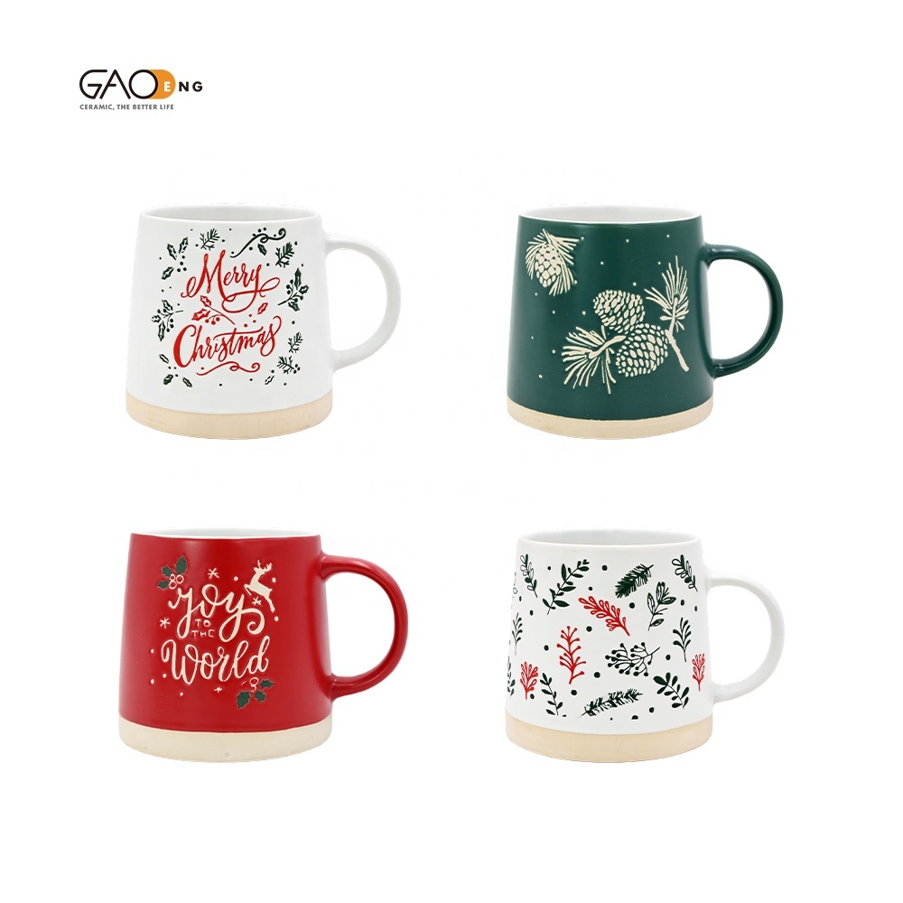 New Arrivals of Christmas Mug Custom Red White Green Christmas Cups with Wax Resist Printing