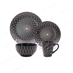 Black Golden Beautiful Design Ceramic Color Glazed Dinnerware Set Customized Flower Pattern for Hotel Restaurant