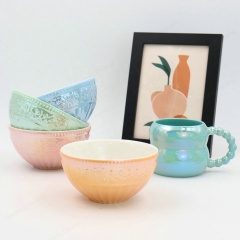 New Product Ideas 2024 Wholesale Pearl Shell Embossed Bowl Creative Ceramic Dinnerware