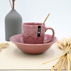 High Quality Custom Dinnerware Set Embossed pink Reactive Tableware Set