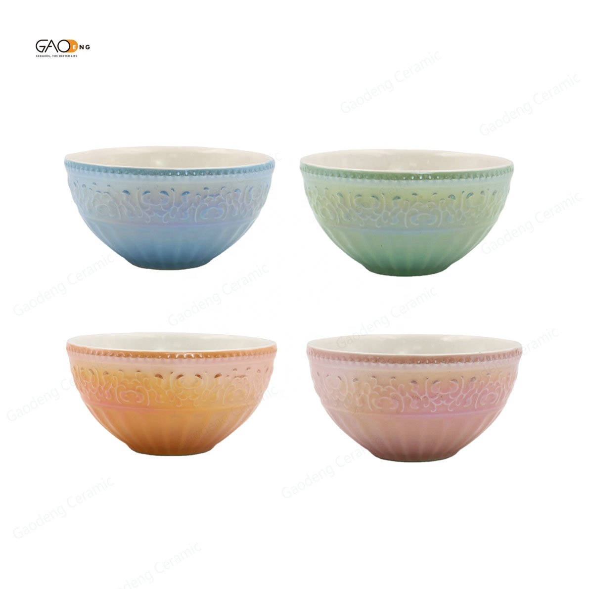 New Product Ideas 2024 Wholesale Pearl Shell Embossed Bowl Creative Ceramic Dinnerware