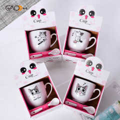 Custom Pretty Ceramic Kids Cup Set and Gift Box Cartoon Design Child Cups With Spoon Supplier