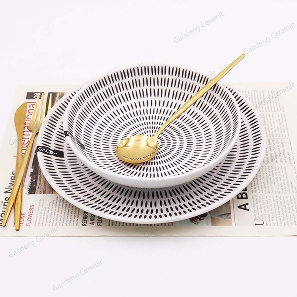 12pcs Ceramic Dinner Set, Stoneware Embossment Dinnerware Set Custom Logo