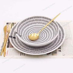 12pcs Ceramic Dinner Set, Stoneware Embossment Dinnerware Set Custom Logo