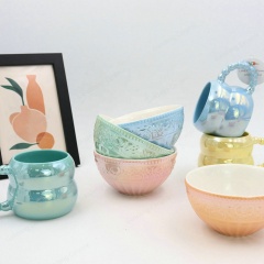 New Product Ideas 2024 Wholesale Pearl Shell Embossed Bowl Creative Ceramic Dinnerware