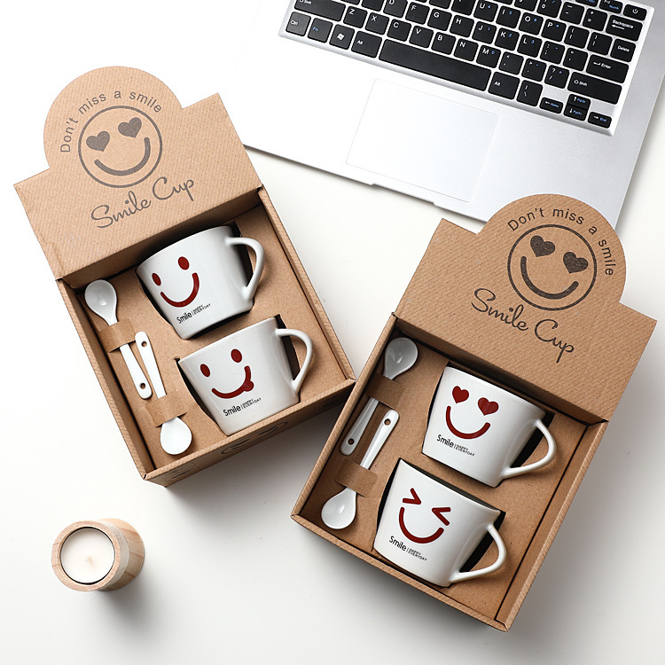 Custom Pretty Ceramic Kids Cup Set and Gift Box Cartoon Design Child Cups With Spoon Supplier
