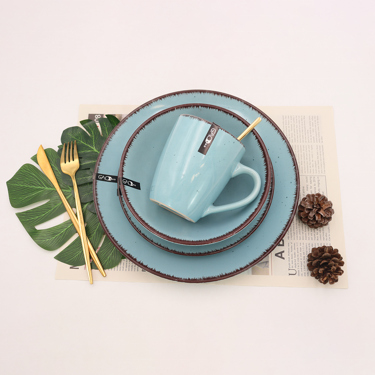 Handmade Stoneware Chinese Restaurant Dinnerware, 16pcs Ceramic Restaurant Crockery Dinnerware