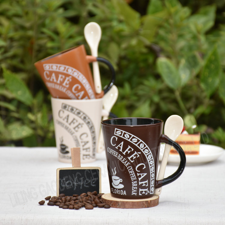 Personalized Inner Black Color Coffee Cup Spoon Insert Mugs Coffee Cups Reusable Custom Coffee Ground Cups