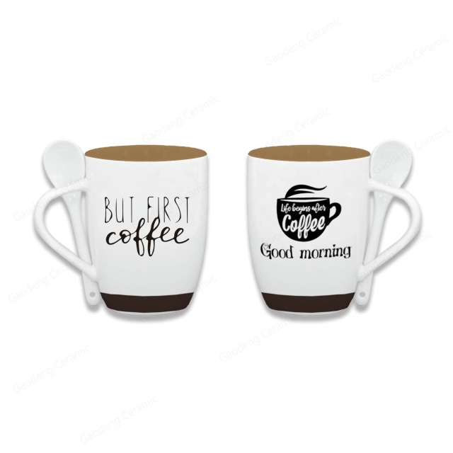 Wholesale 10oz Ceramic Coffee Mug With Spoon Promotional Gifts Souvenir Mug With Spoon Set