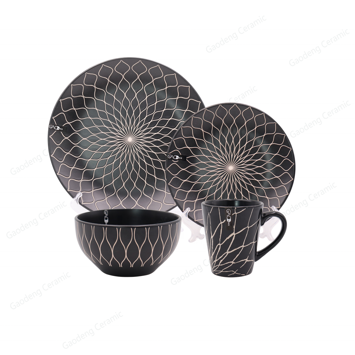 Black Golden Beautiful Design Ceramic Color Glazed Dinnerware Set Customized Flower Pattern for Hotel Restaurant