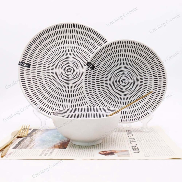 12pcs Ceramic Dinner Set, Stoneware Embossment Dinnerware Set Custom Logo