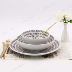 12pcs Ceramic Dinner Set, Stoneware Embossment Dinnerware Set Custom Logo