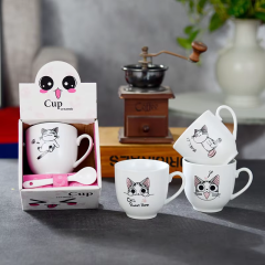 Custom Pretty Ceramic Kids Cup Set and Gift Box Cartoon Design Child Cups With Spoon Supplier