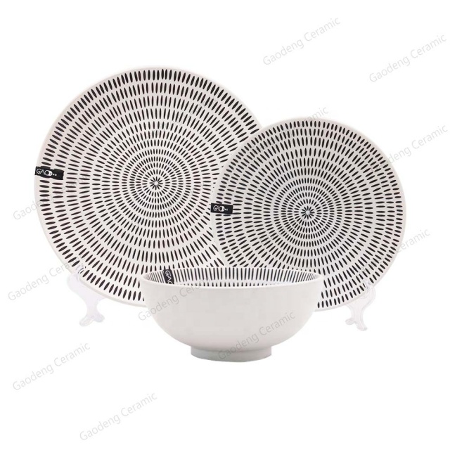 12pcs Ceramic Dinner Set, Stoneware Embossment Dinnerware Set Custom Logo