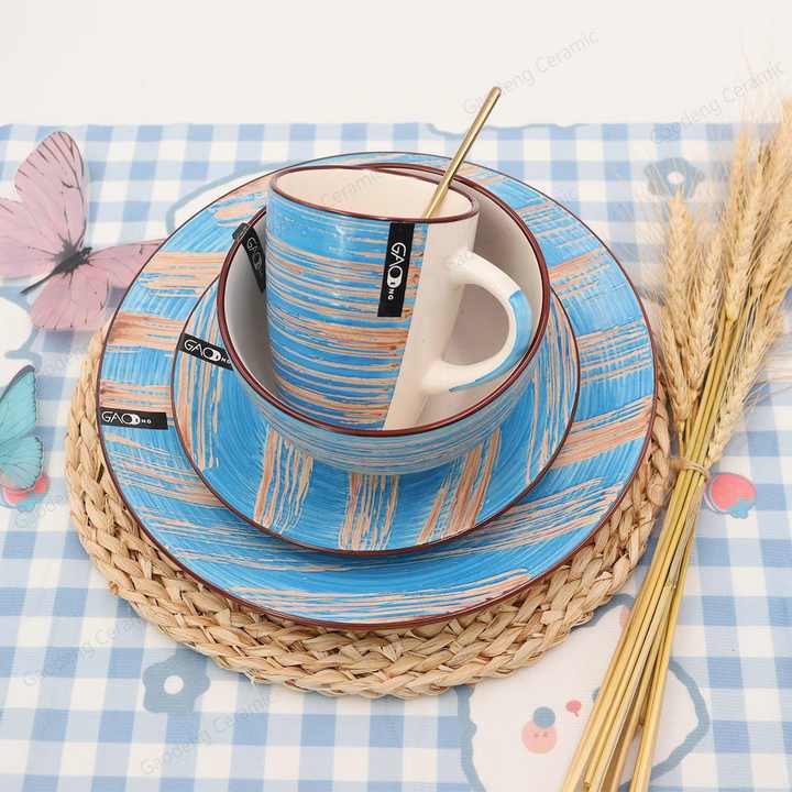 Factory Hot Sale Custom Hand-painted Ceramic Tableware Set Blue Porcelain Dinnerware Set 16pcs