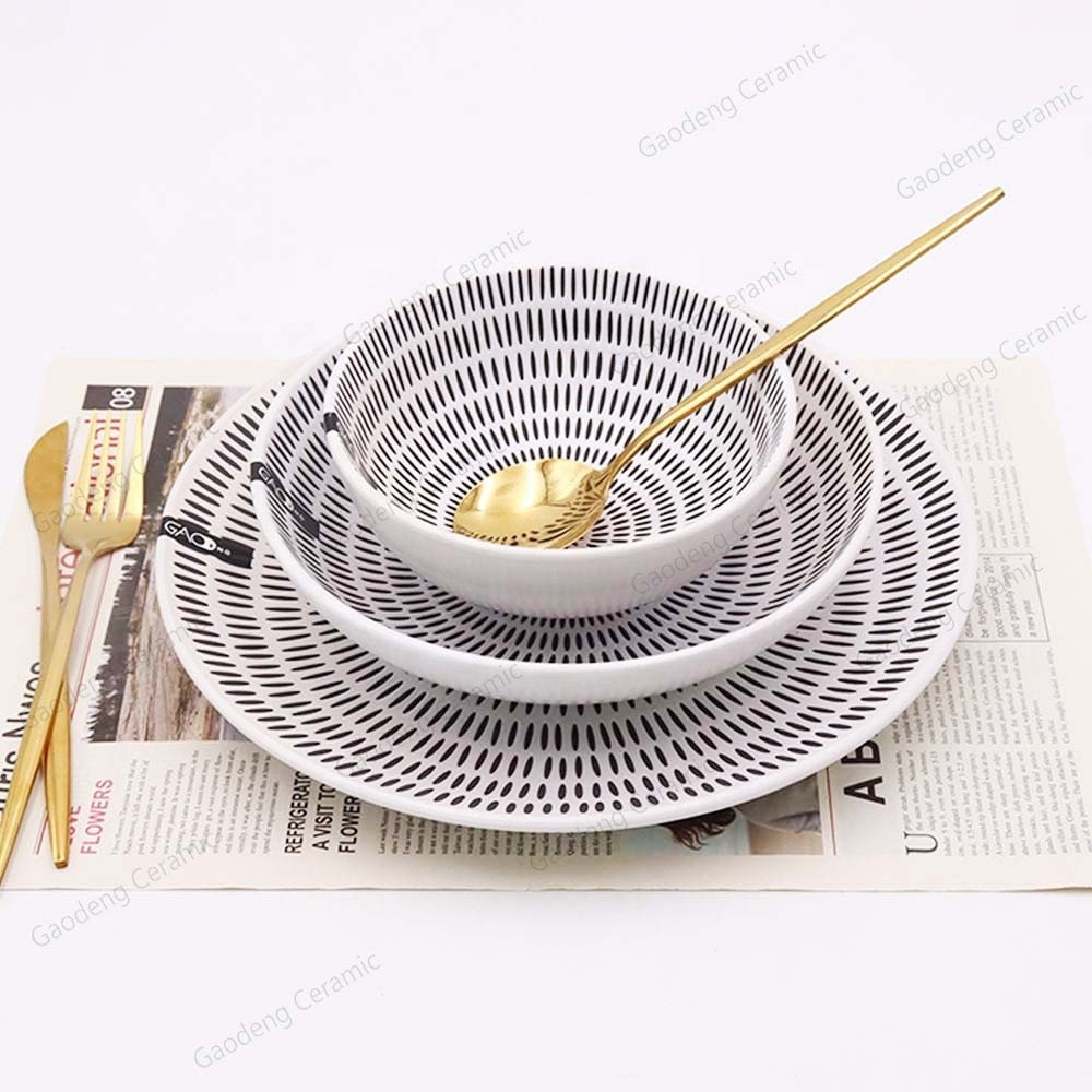 12pcs Ceramic Dinner Set, Stoneware Embossment Dinnerware Set Custom Logo