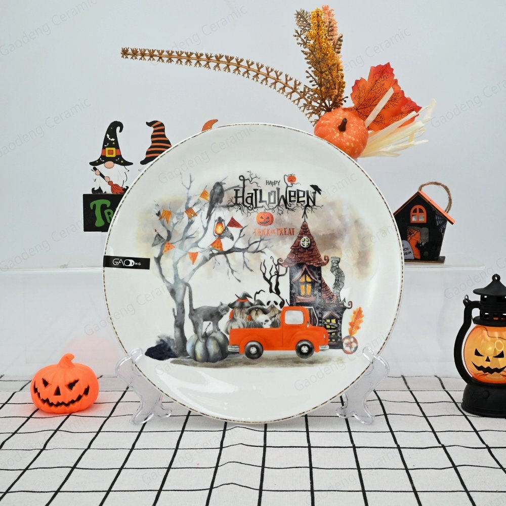 Gaodeng 2024 4-Piece Creative Pumpkin Design Halloween Ceramic Dinnerware Set Custom Brands Tableware Set