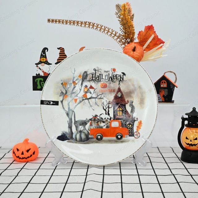 Gaodeng 2024 4-Piece Creative Pumpkin Design Halloween Ceramic Dinnerware Set Custom Brands Tableware Set