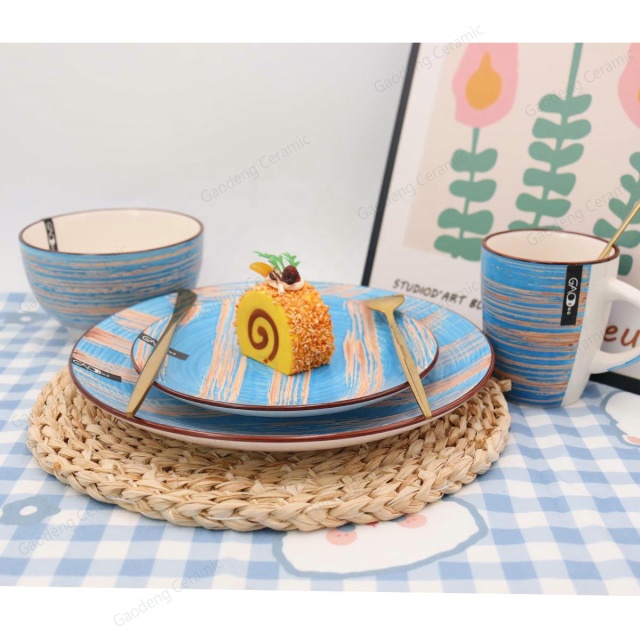 Factory Hot Sale Custom Hand-painted Ceramic Tableware Set Blue Porcelain Dinnerware Set 16pcs