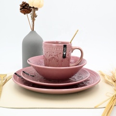 High Quality Custom Dinnerware Set Embossed pink Reactive Tableware Set