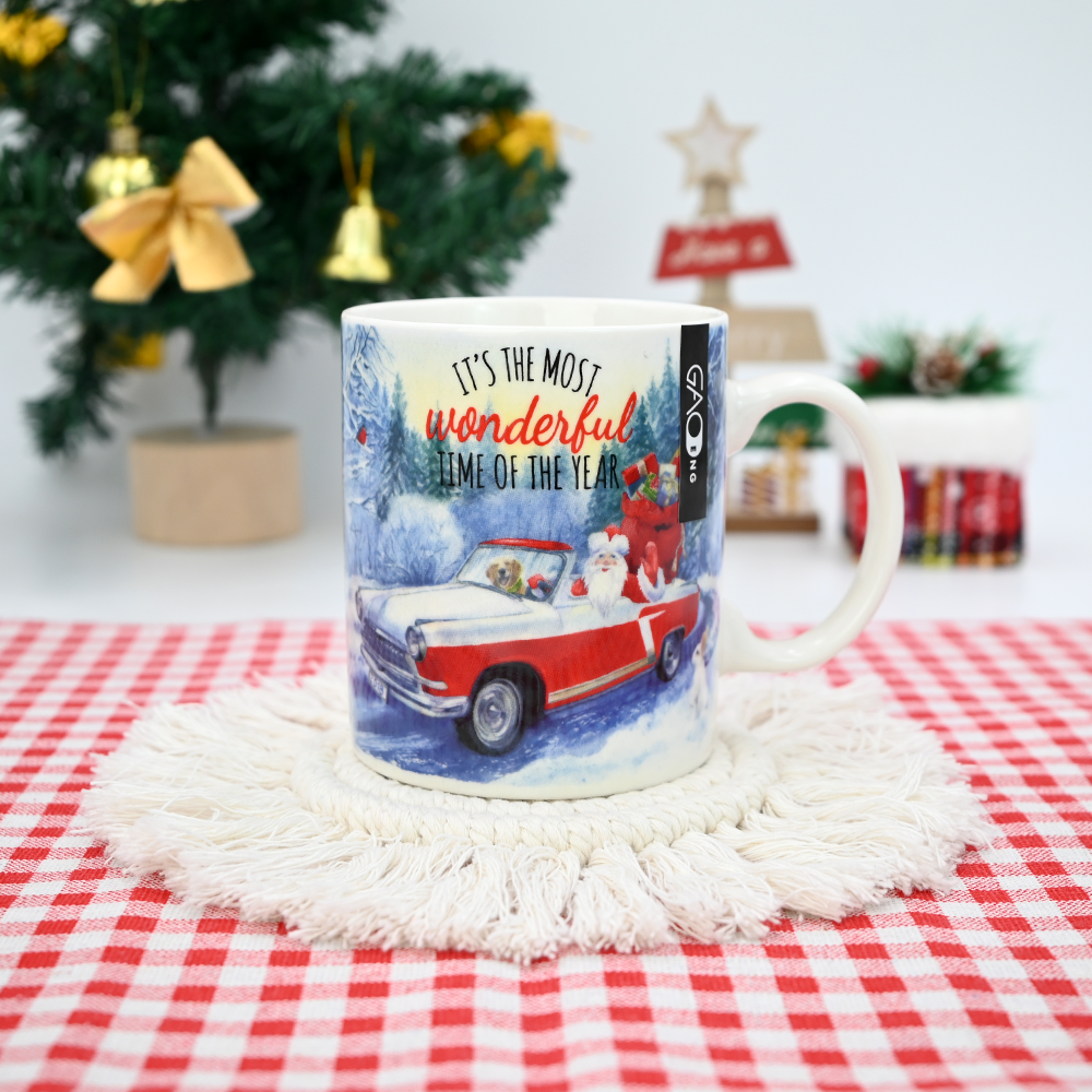 Custom Cheap Christmas Milk Cup 11oz for Gift with Snowman Car and Father Christmas