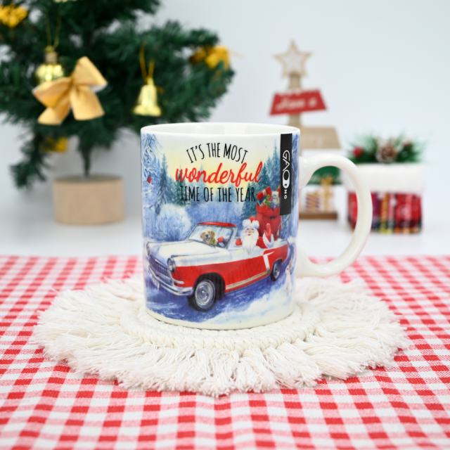 Custom Cheap Christmas Milk Cup 11oz for Gift with Snowman Car and Father Christmas