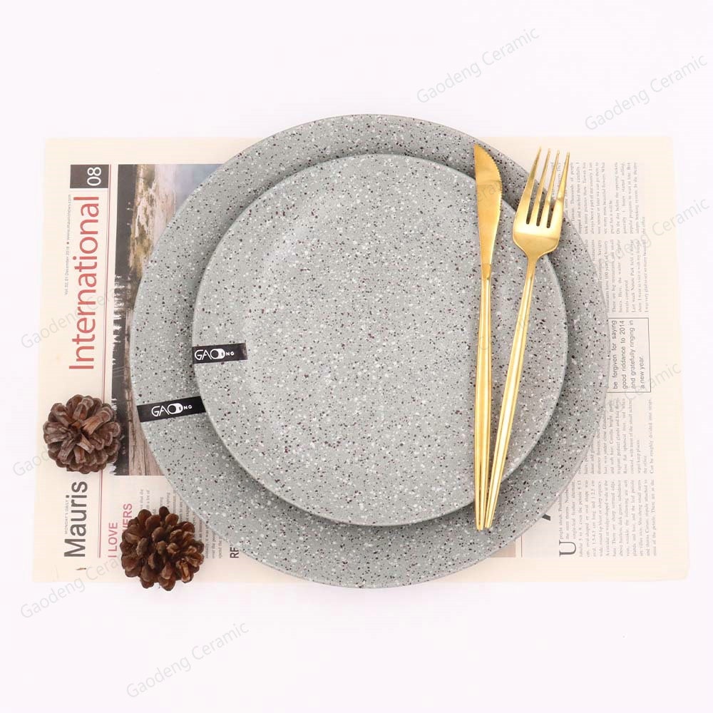 Grey Color Reactive Glaze Dinnerware Set 16pcs Nodic Style Customized logo Tableware Set Ceramic Bowl Mug Plate