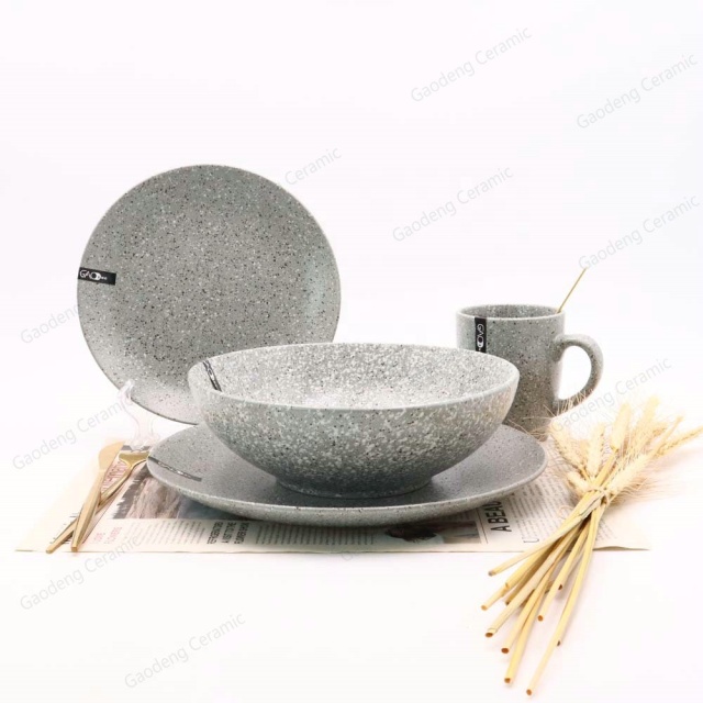 Grey Color Reactive Glaze Dinnerware Set 16pcs Nodic Style Customized logo Tableware Set Ceramic Bowl Mug Plate