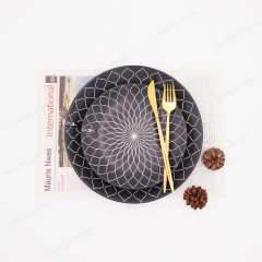 Black Golden Beautiful Design Ceramic Color Glazed Dinnerware Set Customized Flower Pattern for Hotel Restaurant