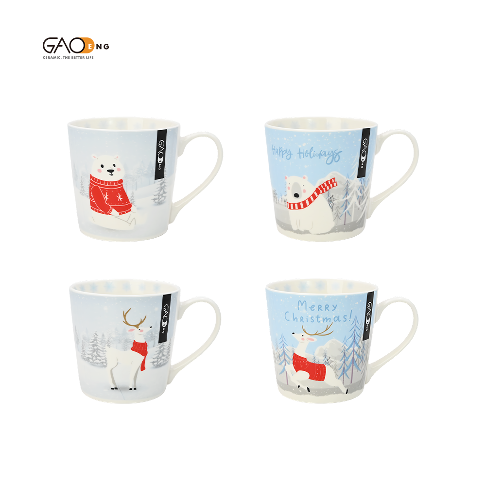 Christmas Ceramic Mug with Bear and Deer Pattern,Suitable for Milk in the Morning