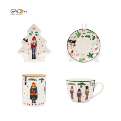 Wholesale High Quality White Ceramic Dinnerware Set  Custom Christmas Design Dinnerware