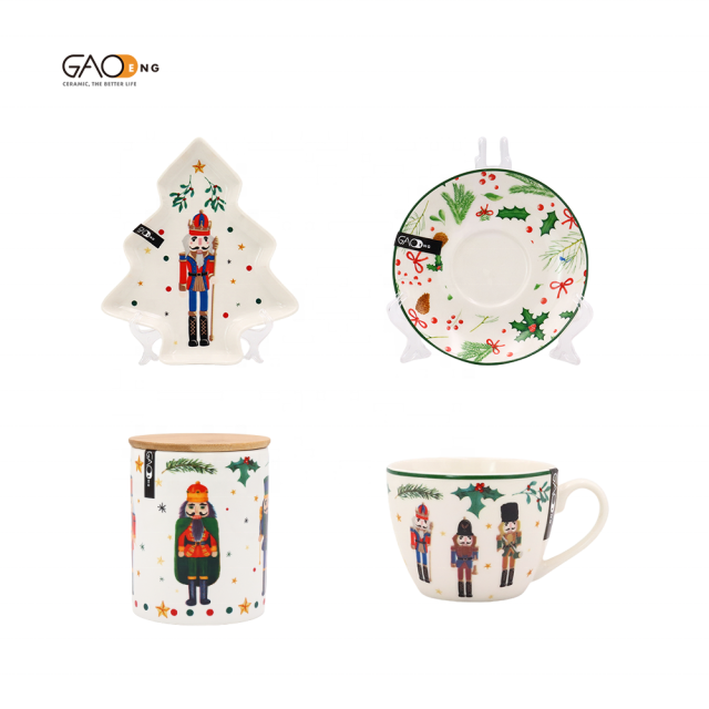 Wholesale High Quality White Ceramic Dinnerware Set  Custom Christmas Design Dinnerware