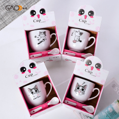 Custom Pretty Ceramic Kids Cup Set and Gift Box Cartoon Design Child Cups With Spoon Supplier