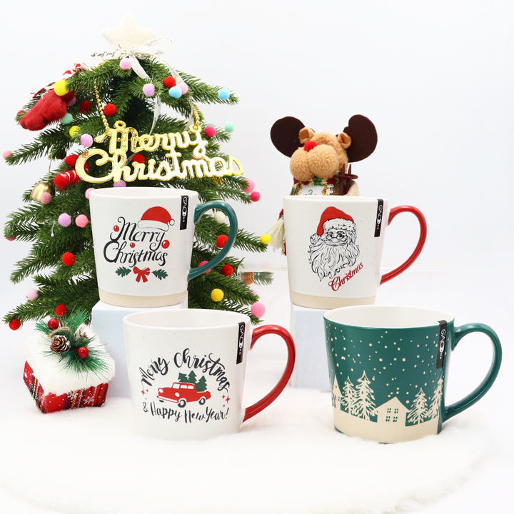 Christmas Design Big Capacity Gift Mug Set, Customized Christmas Ceramic Coffee Mugs Sets With Gift Box