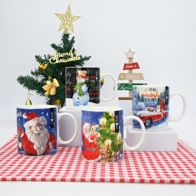 Custom Cheap Christmas Milk Cup 11oz for Gift with Snowman Car and Father Christmas