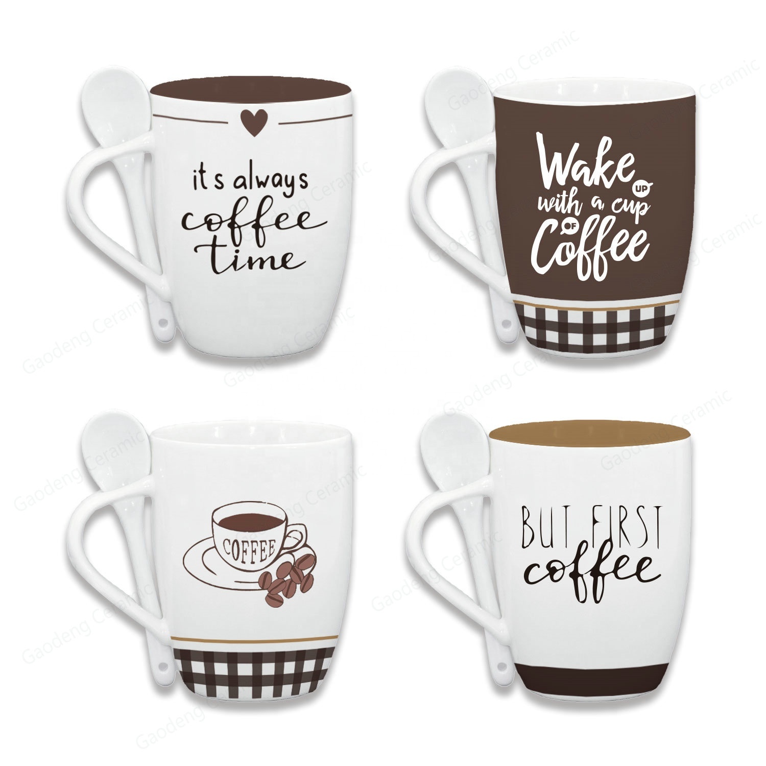 Wholesale 10oz Ceramic Coffee Mug With Spoon Promotional Gifts Souvenir Mug With Spoon Set